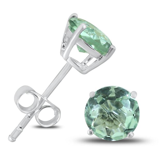 6MM All Natural Green Amethyst Stud Earrings in .925 Sterling Silver