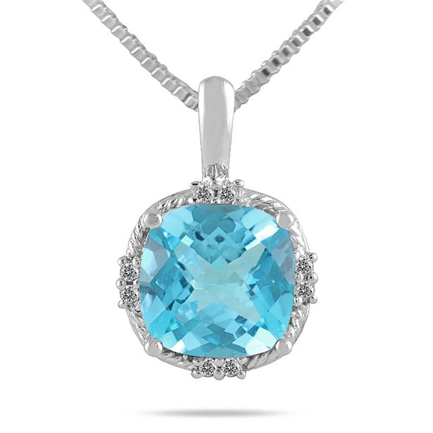 Cushion Cut Blue Topaz .925 Sterling Silver Pendant from Bali