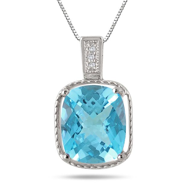 7 Carat Blue Topaz and Diamond Pendant in .925 Sterling Silver SPP55515BT