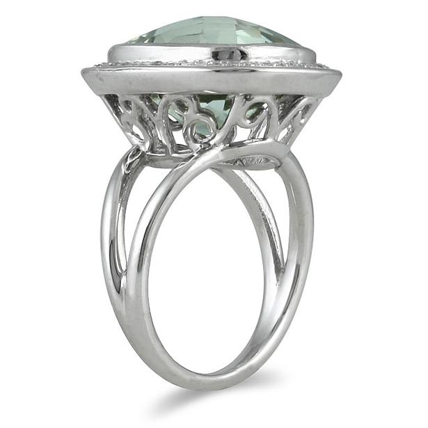 8.75 Carat All Natural Cushion Cut Green Amethyst and Genuine Diamond