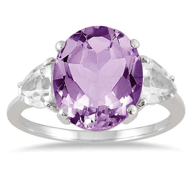 Bague En Argent Sterling Avec Améthyste Naturelle & Topaze Blanche - Taille 7 - Neuf Sans Boîte