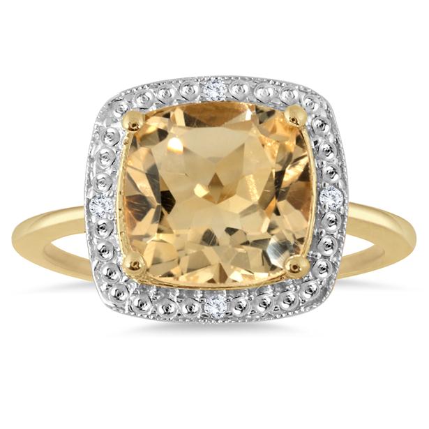 Citrine and Diamond Halo Ring 9ct Yellow Gold