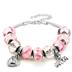 Hand Blown Pink MOM Glass Bead and Charm Bracelet 