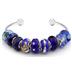 Royal Blue Design Infused Silver Glass Bead Bangle and Earring Set