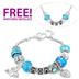 Hand Blown Blue Turquoise MOM Glass Bead and Charm Bracelet with FREE Matching Necklace