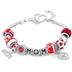 Hand Blown Red Glass Bead and MOM Charm Bracelet with FREE Matching Necklace