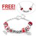 Hand Blown Red Glass Bead and MOM Charm Bracelet with FREE Matching Necklace