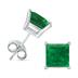 14K White Gold 4MM Square Emerald Gemstone Earrings