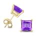14K Yellow Gold 7MM Square Amethyst Earrings