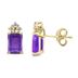 14K Yellow Gold 6x4MM Emerald Shaped Amethyst and Three Stone Diamond Earrings