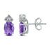 14K White Gold 8x6MM Oval Amethyst and Three Stone Diamond Earrings