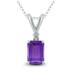 14K White Gold 6x4MM Emerald Shaped Amethyst and Diamond Pendant