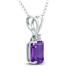 14K White Gold 6x4MM Emerald Shaped Amethyst and Diamond Pendant