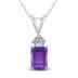 14K White Gold 6x4MM Emerald Shaped Amethyst and Three Stone Diamond Pendant