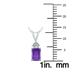 14K White Gold 6x4MM Emerald Shaped Amethyst and Three Stone Diamond Pendant