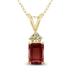 14K Yellow Gold 6x4MM Emerald Shaped Garnet and Three Stone Diamond Pendant