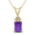 14K Yellow Gold 8x6MM Emerald Shaped Amethyst and Three Stone Diamond Pendant