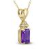 14K Yellow Gold 8x6MM Emerald Shaped Amethyst and Three Stone Diamond Pendant