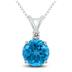 14K White Gold 7MM Round Blue Topaz and Diamond Pendant