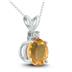 14K White Gold 7MM Round Citrine and Diamond Pendant