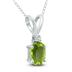 14K White Gold 6x4MM Oval Peridot and Diamond Pendant