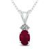 14K White Gold 5x3MM Oval Ruby and Three Stone Diamond Pendant