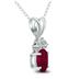 14K White Gold 5x3MM Oval Ruby and Three Stone Diamond Pendant