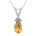 14K White Gold 6x4MM Oval Citrine and Three Stone Diamond Pendant