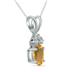14K White Gold 6x4MM Oval Citrine and Three Stone Diamond Pendant