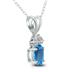 14K White Gold 8x6MM Oval Blue Topaz and Three Stone Diamond Pendant