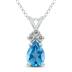 14K White Gold 6x4MM Pear Blue Topaz and Three Stone Diamond Pendant