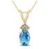 14K Yellow Gold 7x5MM Oval Blue Topaz and Three Stone Diamond Pendant