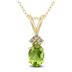 14K Yellow Gold 8x6MM Oval Peridot and Three Stone Diamond Pendant