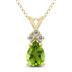 14K Yellow Gold 6x4MM Pear Peridot and Three Stone Diamond Pendant