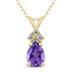 14K Yellow Gold 7x5MM Pear Amethyst and Three Stone Diamond Pendant