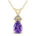 14K Yellow Gold 7x5MM Pear Amethyst and Three Stone Diamond Pendant