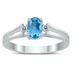 6X4MM Blue Topaz and Diamond Open Three Stone Ring in 10K White Gold