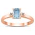 Emerald Cut 6X4MM Aquamarine and Diamond Three Stone Ring in 10K Rose Gold