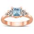 Princess Cut 5X5MM Aquamarine and Diamond Duchess Ring in 10K Rose Gold