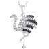 Black and White Diamond Flamingo Pendant in Rhodium Plated Brass