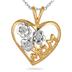Diamond Flower Basket and Heart MOM Pendant 14K Yellow Gold