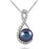 1/10 Carat Natural Freshwater Black Cultured Pearl and Diamond Pendant in 10K White Gold