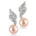 5-5.5mm Pink Cultured Pearl and Diamond Earrings in .925 Sterling Silver