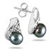 5mm Freshwater Black Cultured Pearl and Diamond Earrings in .925 Sterling Silver