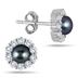 5mm Freshwater Black Cultured Pearl and Genuine White Topaz Earrings in .925 Sterling Silver