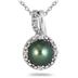 6MM Natural Freshwater Cultured Pearl and Diamond Pendant in .925 Sterling Silver