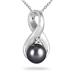 6.5MM Natural Black Cultured Pearl and Diamond Pendant in .925 Sterling Silver