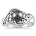 7mm Freshwater Black Cultured Pearl and Diamond Engraved Ring in .925 Sterling Silver