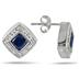 4MM Created Cushion Cut Sapphire and Genuine Diamond Earrings in .925 Sterling Silver