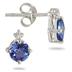 1 Carat All Natural Deep Purple Round Tanzanite and Diamond Stud Earrings in .925 Sterling Silver